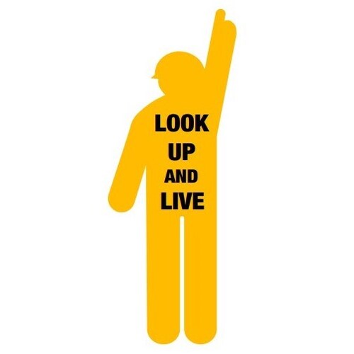 Yellow Corflute Worker Cutout - Look Up & Live Sign for Overhead Powerlines