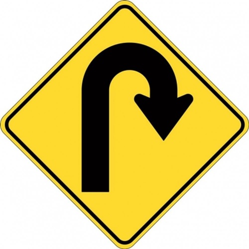 W1-7A_R Right Arrow Hairpin Bend Sign- Class 1 Reflective - 600mm x ...